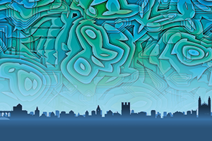 Cambridge skyline with illustration of tissue in the background